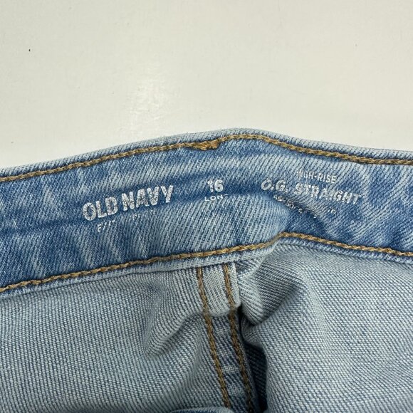 Old Navy High Rise OG Straight Raw Hem Button Fly Women's size 16 Long Blue Jean - Picture 3 of 5